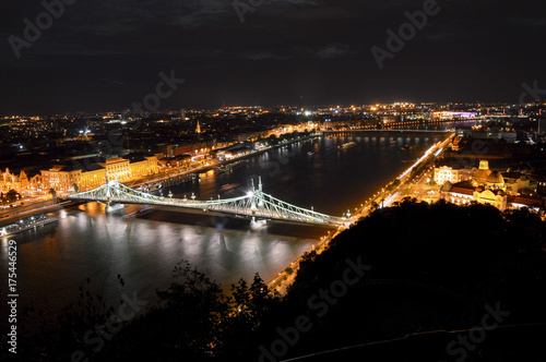 Liberty bridge and Danube at night in Budapest