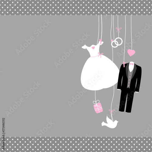 Hanging Wedding Symbols Right Dots Border Grey/Rose