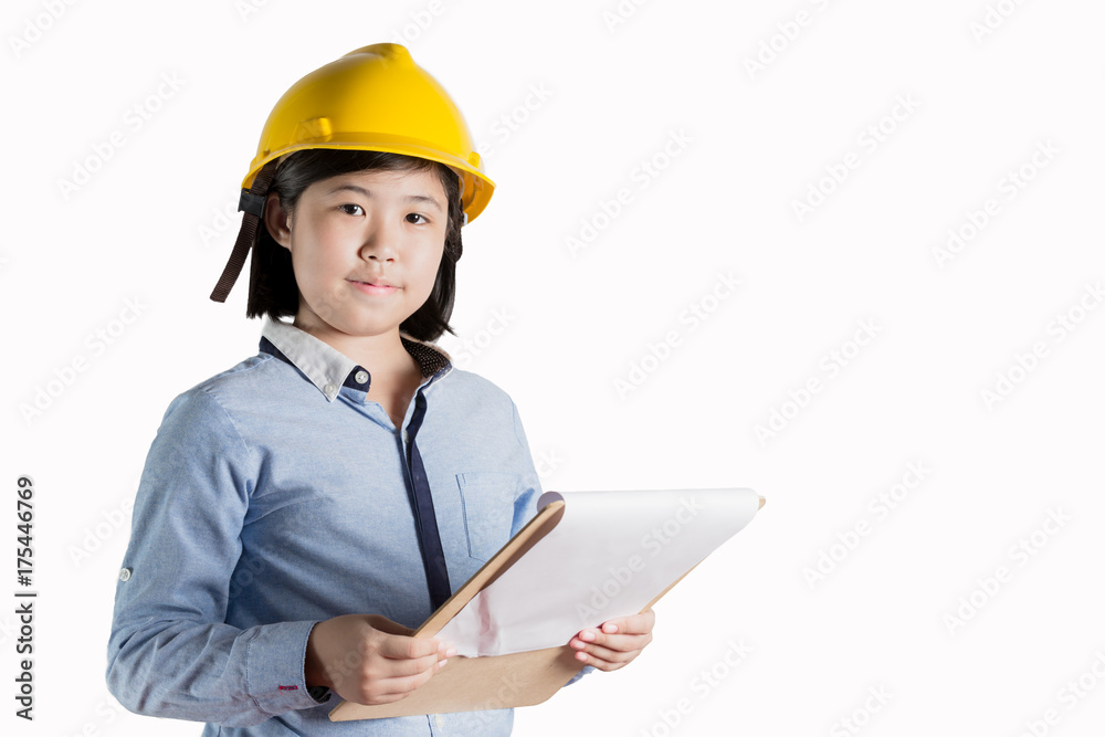 little girl engineer isolated on white background little girl engineer isolated on white background