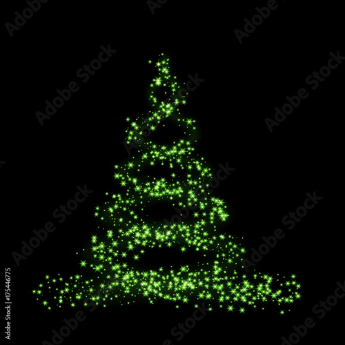 Christmas tree card background. Green Christmas tree as symbol of Happy New Year, Merry Christmas holiday celebration. Sparkle light decoration. Bright shiny design Vector illustration