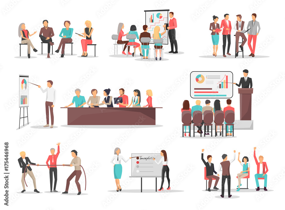 Office Team Building Concepts Illustrations Set Office Team Building Concepts Illustrations Set
