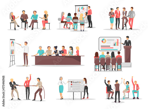 Office Team Building Concepts Illustrations Set