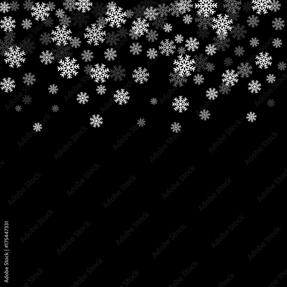 Christmas winter black background with Christmas falling snowflakes. White  elegant snowfall Christmas background. Happy New Year card design for  holiday, winter Xmas decoration Vector illustration Stock Vector | Adobe  Stock
