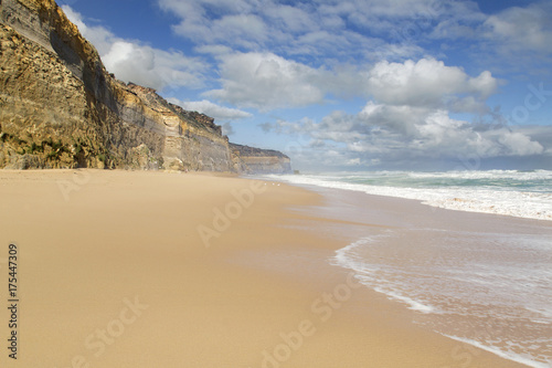 The beach at Gibson's Steps near the Twelve Apostles Sea Rocks on the Great Ocean Road. The surf is extremely strong and swimming is not recommended. 