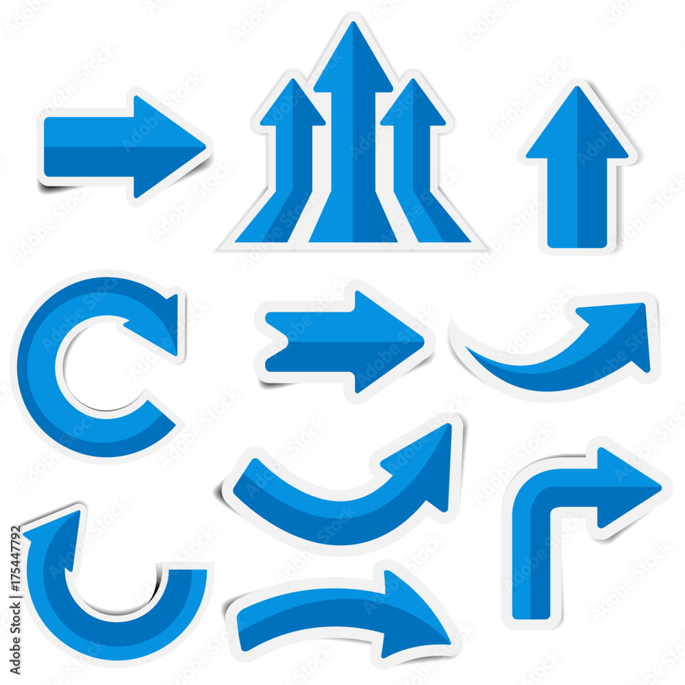 Blue paper arrow stickers with shadows Blue paper arrow stickers with shadows