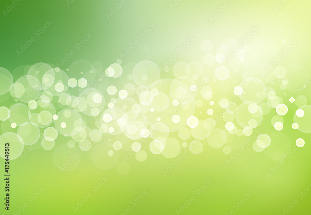 Abstract blurred soft focus bokeh of bright green color background concept, copy space, Vector