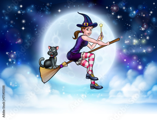 Witch and Full Moon Hallowe...