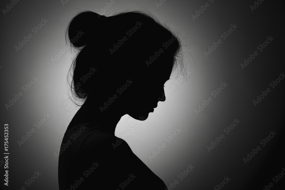 Sad Silhuette Of A Girl, Profile Photo Stock Photo, Picture and