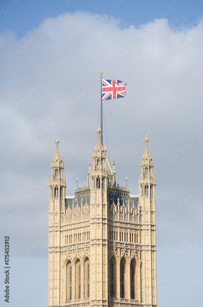 Westminster Parliament Tower with Flag Flying