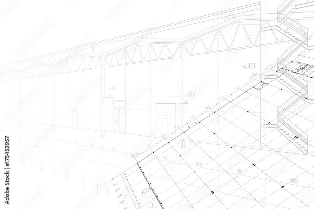 Background -architectural drawing of industrial building