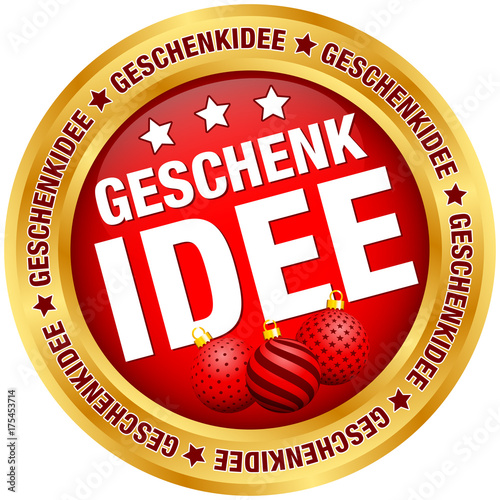 Button "Geschenkidee" Kugeln rot/gold