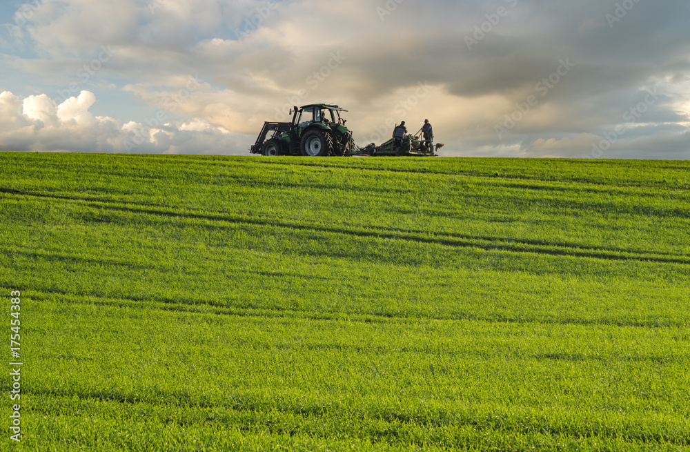 Fototapeta premium tractor during field work on fields in Germany