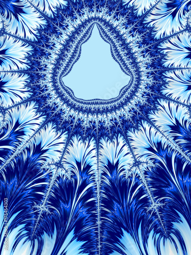 Christmas Blue White Frame or Border. Shape of a Christmas tree. Holiday Frost Pattern. Luxury Ornament Background