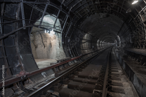 Underground tunnel. Rail way in a subway tunnel.  © shubas