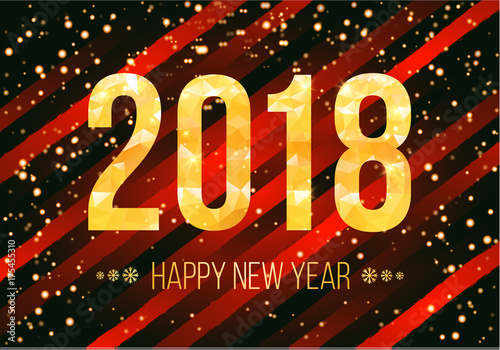 2018 Happy New Year Background. Golden numbers with confetti on black background. Template for your seasonal flyers and greetings card. Vector illustration.