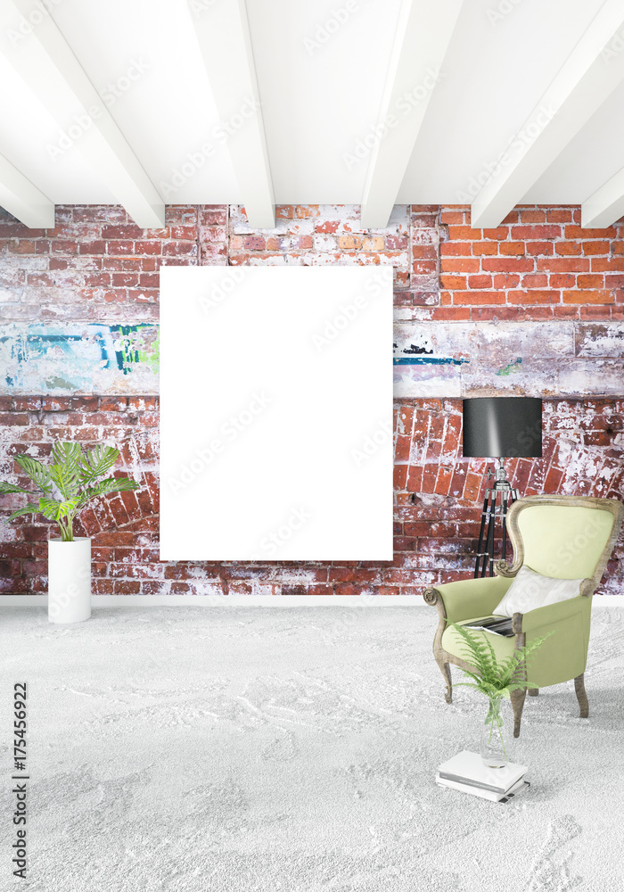 Fototapeta premium Loft bedroom in modern style interior design with eclectic wall and stylish sofa. 3D Rendering.