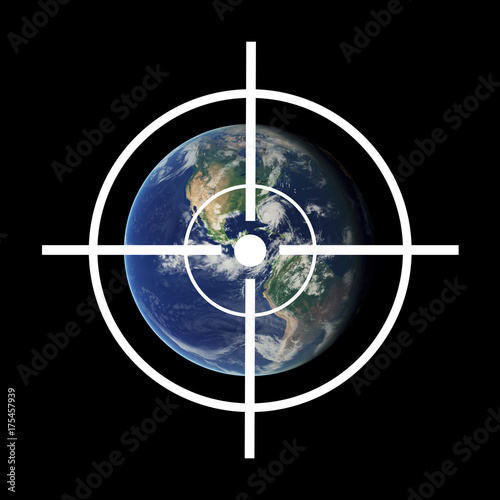 Fotografía Gunsight over Planet earth - war in space / attack and strike done by extraterrestrial life