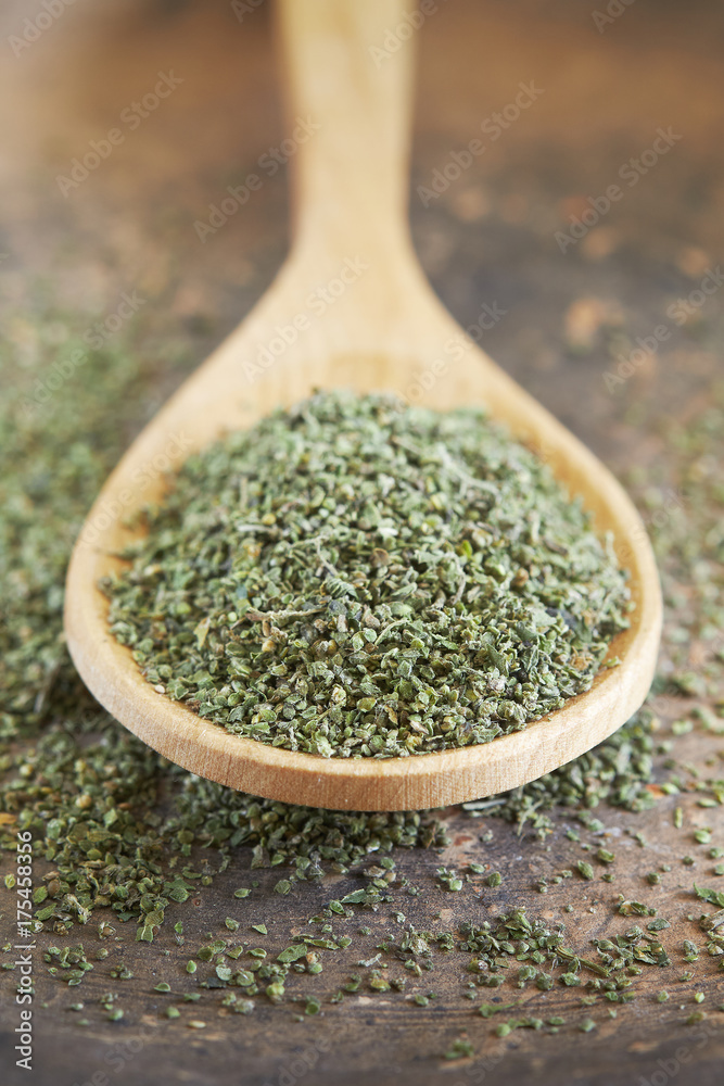 Stinging nettle (Urtica dioica) seeds in wooden spoon Stinging nettle (Urtica dioica) seeds in wooden spoon