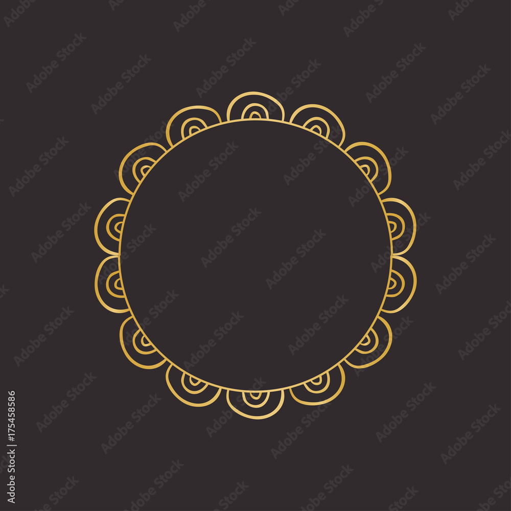 Gold round frame with floral elements. Greeting card with place for text, gold menu and invitation border. Vector illustration. Gold round frame with floral elements. Greeting card with place for text, gold menu and invitation border. Vector illustration.