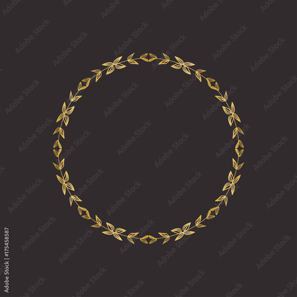 Gold round frame with floral elements. Greeting card with place for text, gold menu and invitation border. Vector illustration. Gold round frame with floral elements. Greeting card with place for text, gold menu and invitation border. Vector illustration.