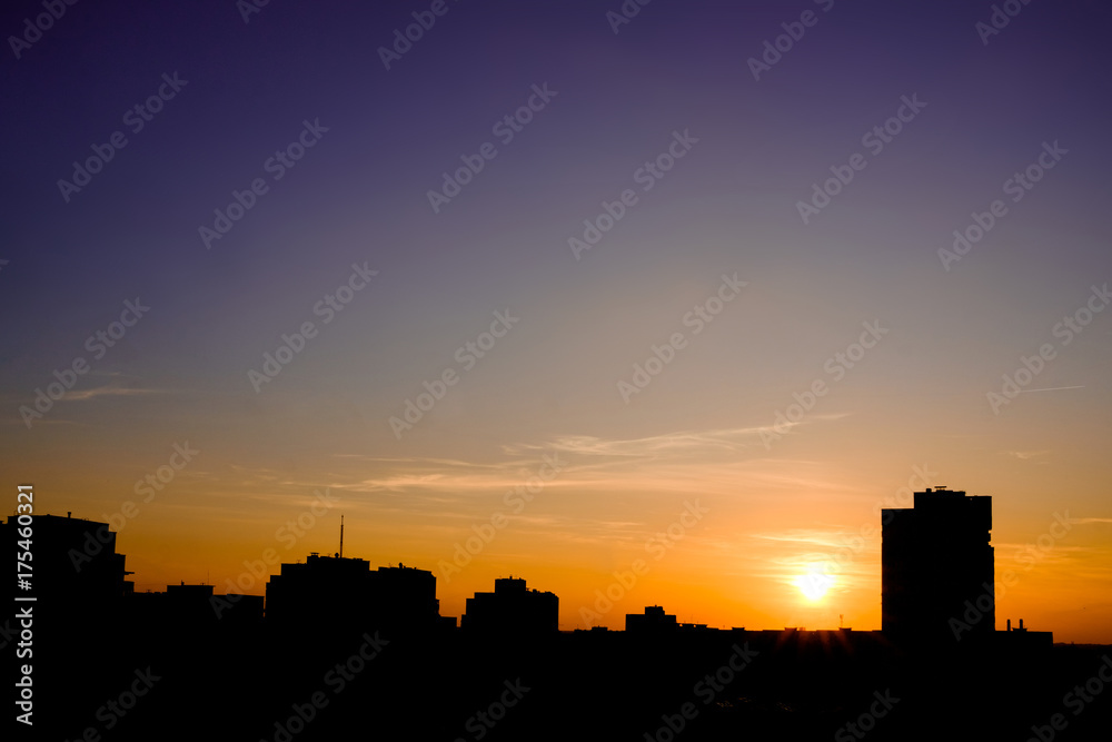 city silhouette in sunset