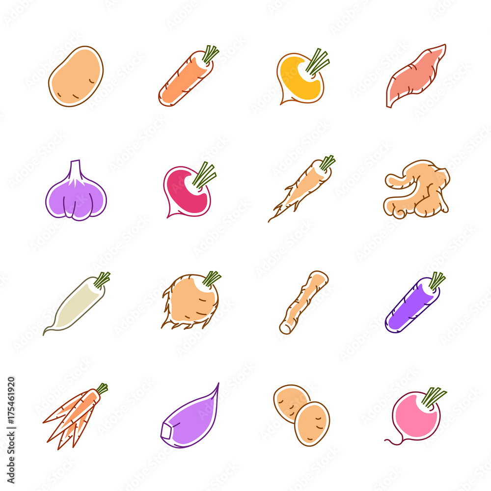 Vegetables icons - Potato, carrot and garlic