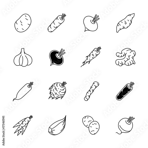 Vegetables icons - Potato, carrot and garlic