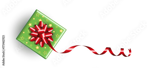 Weihnacht Karte Geschenk
Weihnachtsgeschenk mit rote Bandschleife, 
Weihnachtskarte unbeschrieben,
Geschenk Ansicht von oben
Vektor Illustration isoliert auf weißem Hintergrund
