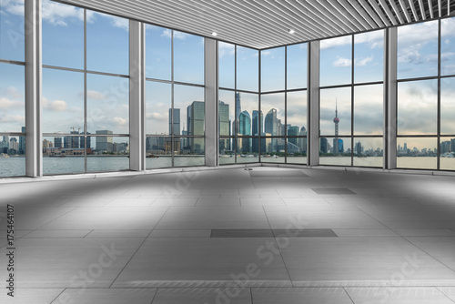 Canvas Print cityscape and skyline of shanghai from glass window.