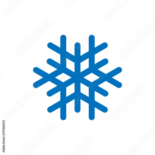 Snowflake sign. Blue Snowflake icon isolated on white background. Snow flake silhouette. Symbol of snow, holiday, cold weather, frost. Winter design element Vector illustration