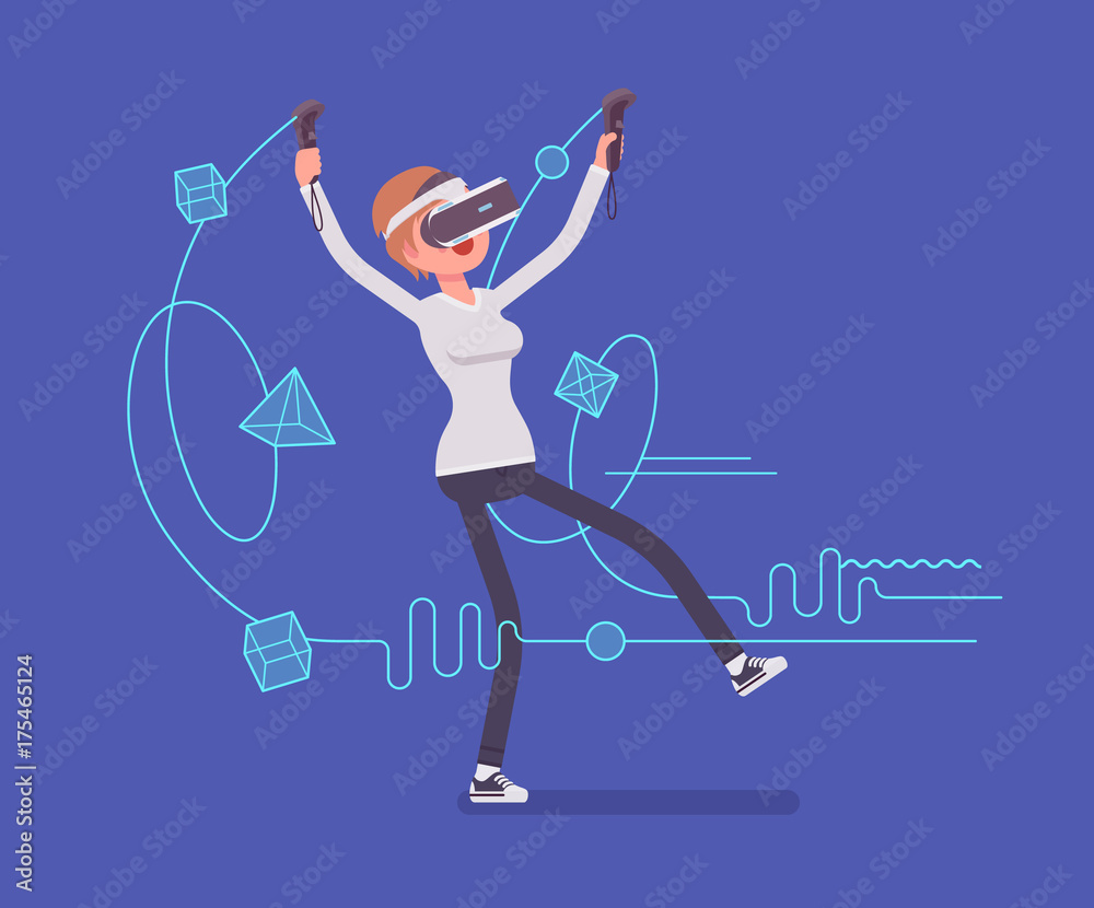 VR woman having drawing positive experience VR woman having drawing positive experience