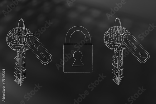 private and public encryption keys next to safelock photo