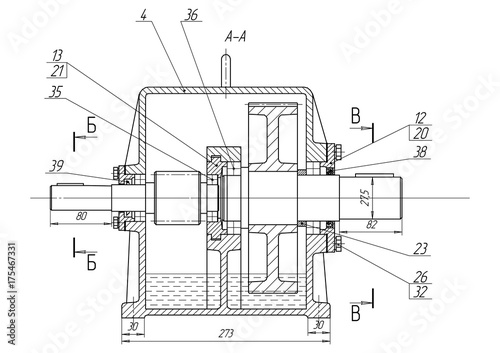 Machine-building drawings on a white background