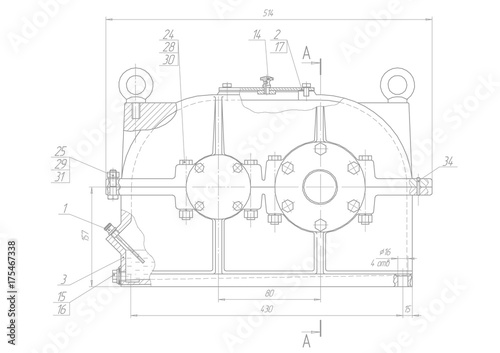 Machine-building drawings on a white background