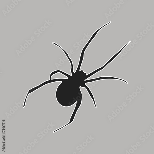 Spider Icon Symbol Design. Vector illustration of black spider isolated on gray background. Halloween graphic.