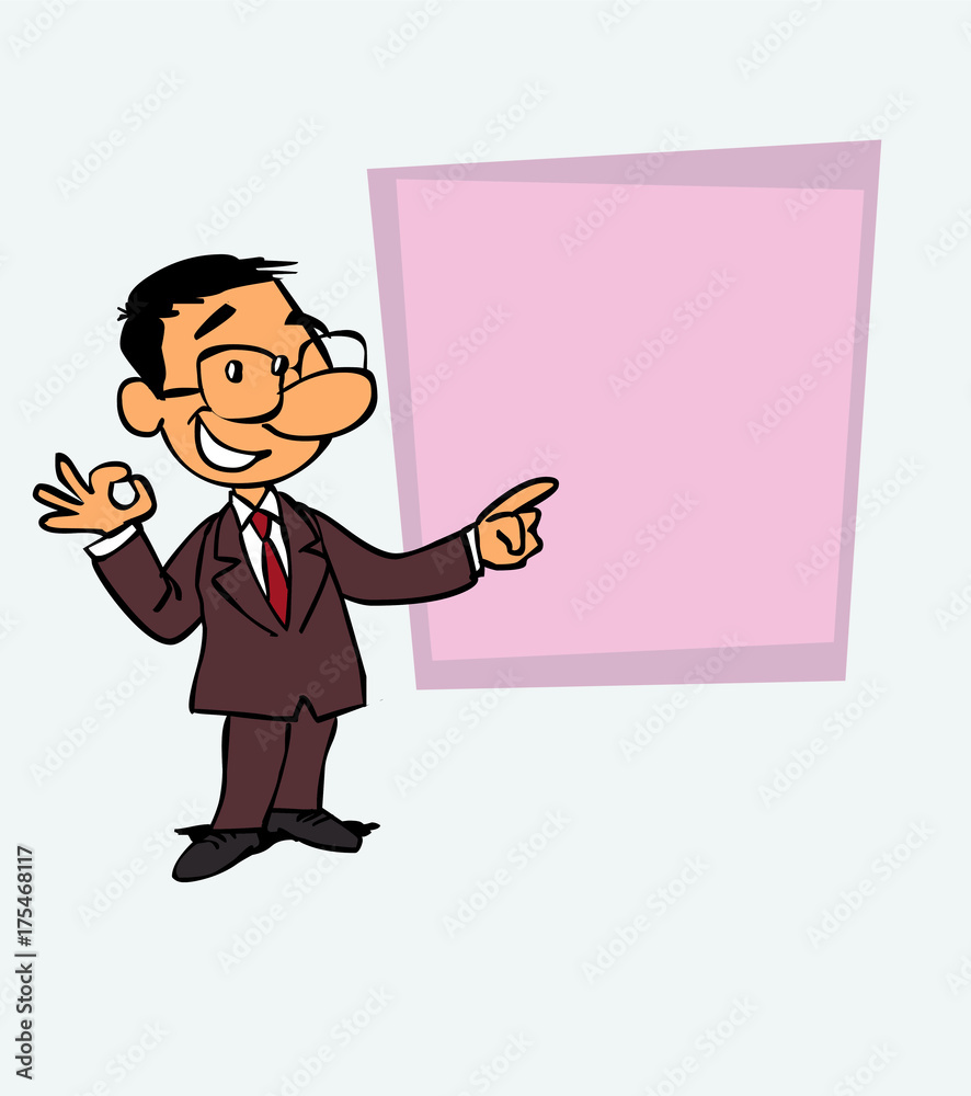 Happy asian businessman makes the gesture of ok. Is showing, as in a presentation, the data you want. Happy asian businessman makes the gesture of ok. Is showing, as in a presentation, the data you want.