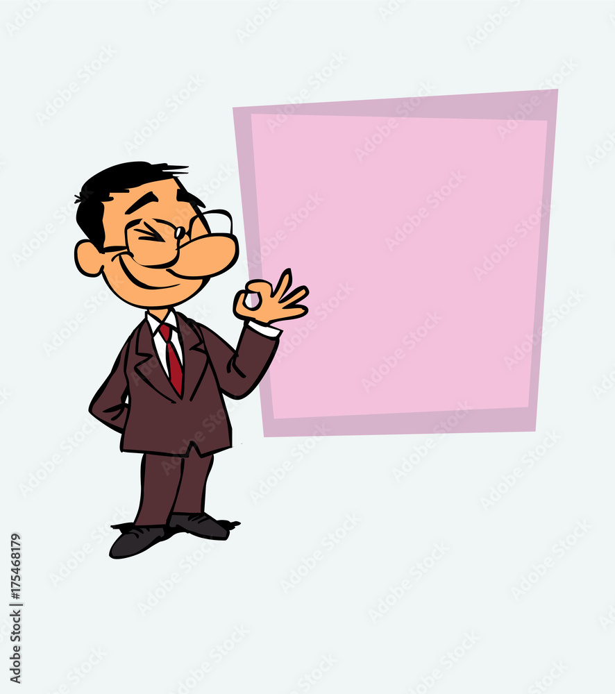 Happy asian businessman makes the gesture of ok. Is showing, as in a presentation, the data you want. Happy asian businessman makes the gesture of ok. Is showing, as in a presentation, the data you want.