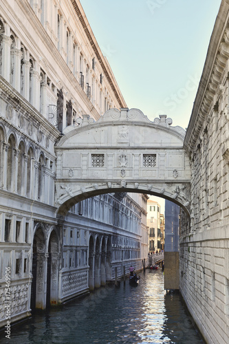 The Bridge of Sighs (Ponte dei Sospiri) in Venice, Italy, connecting the Doge's Palace with the New Prison. 