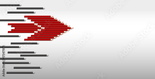 Vector leadership concept of red pencil in group of black pencil