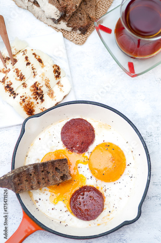 turkish breakfast with eggs sunny side up