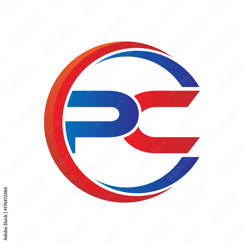 pc logo vector modern initial swoosh circle blue and red pc logo vector modern initial swoosh circle blue and red