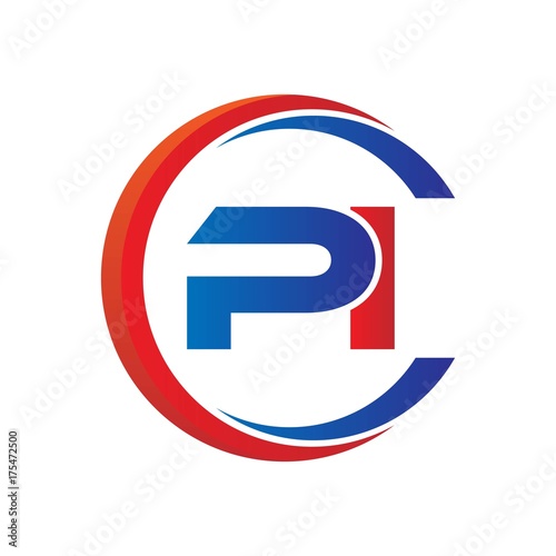 pi logo vector modern initial swoosh circle blue and red