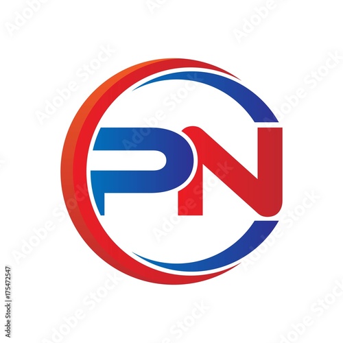 pn logo vector modern initial swoosh circle blue and red