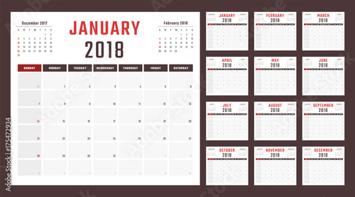 2018 year calendar, calendar design 2018 starts sunday