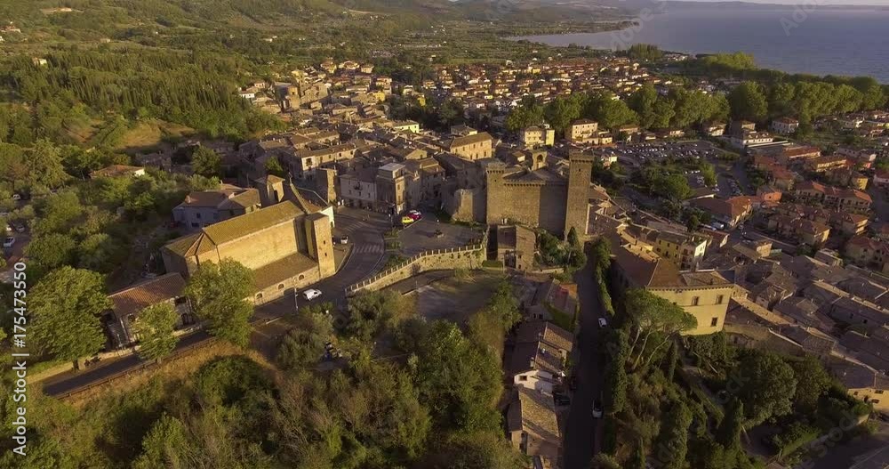 Aerial, a small antique town Bolsena on the lakeshore in Italy Aerial, a small antique town Bolsena on the lakeshore in Italy