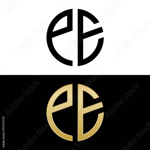 pe initial logo circle shape vector black and gold
