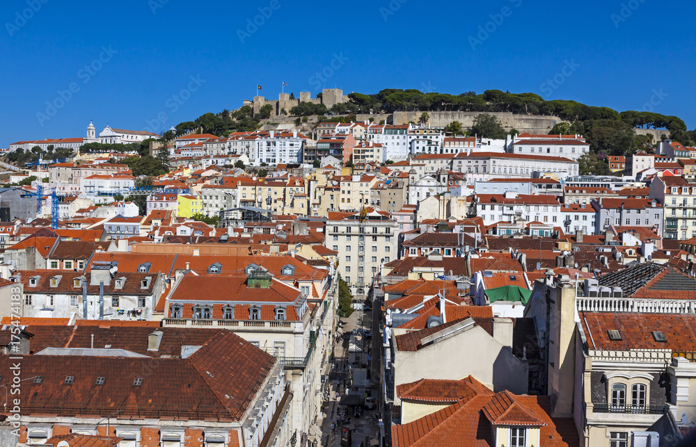 Aerial view of Lisbon old town, Portugal