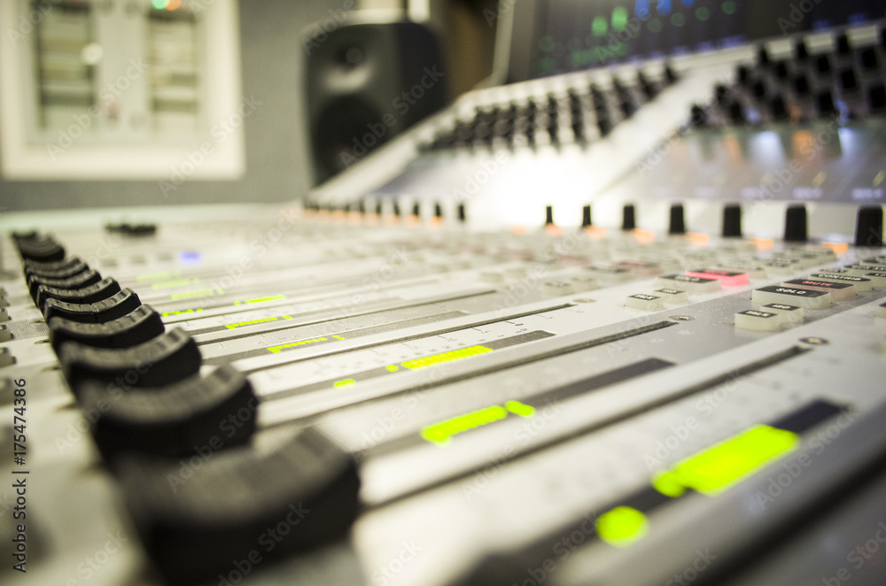 sound, audio mixer controller closeup view sound, audio mixer controller closeup view
