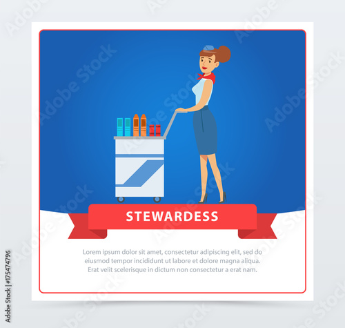 Air stewardess serves food and drinks