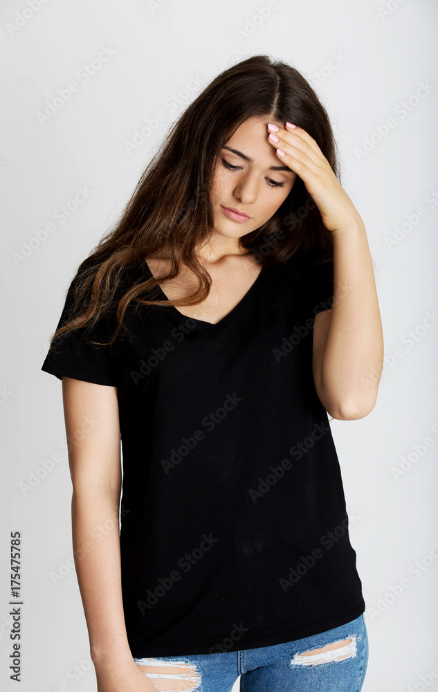 Young woman with headache. Young woman with headache.